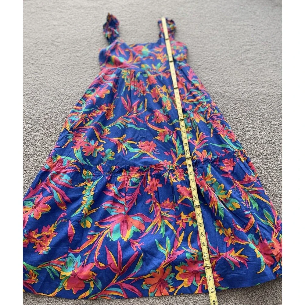 J Crew Women Midi Dress Blue Floral Cotton Preppy Boho Vacay Resort Size 4 NWT